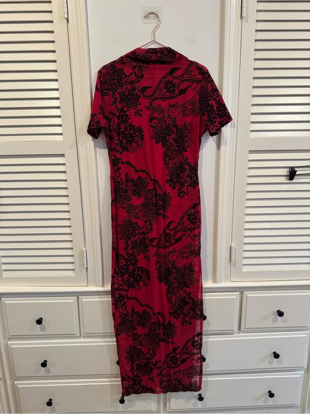 Fashion nova Red Floral Short-Sleeve Maxi Dress